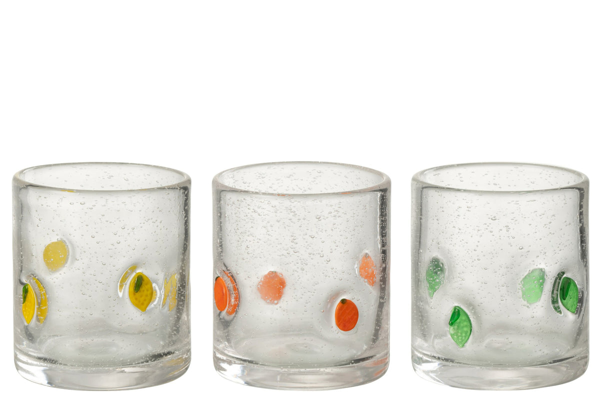 J-Line Water Glass Citrus Fruit Small Assorted - 3 Pieces