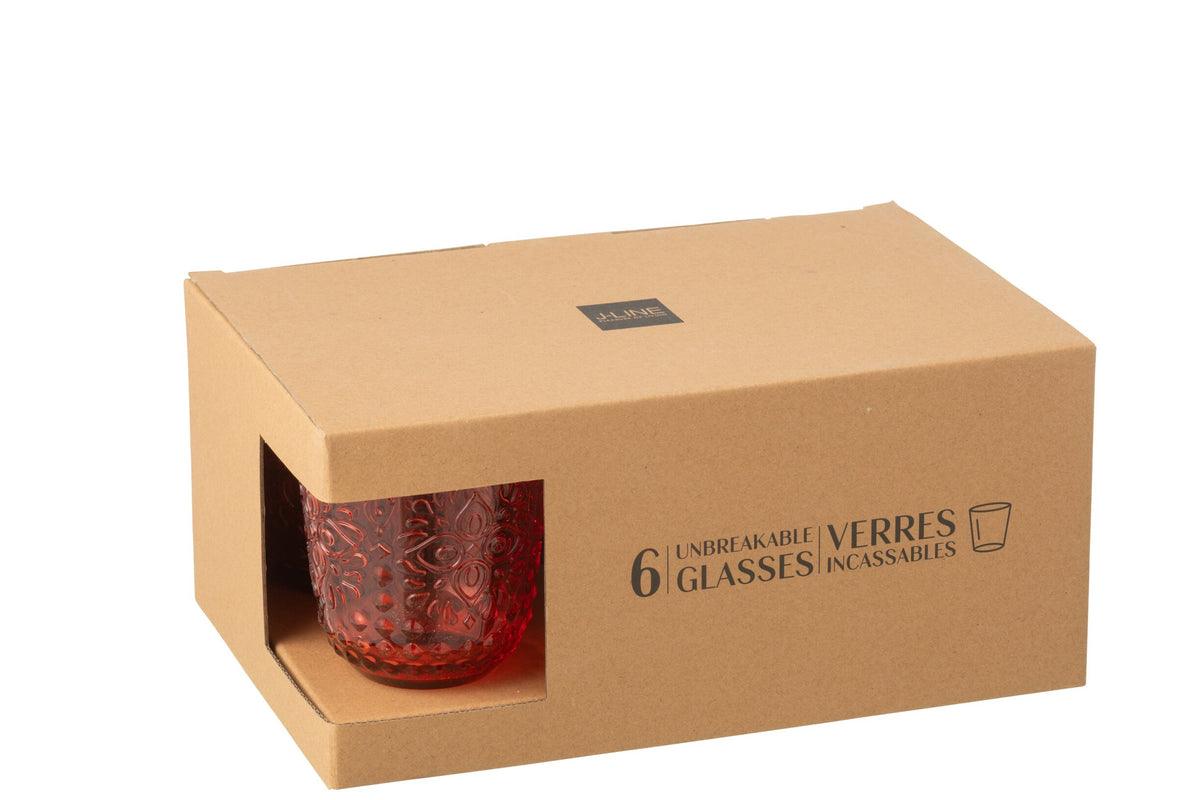 J-Line Water Glasses 47.3 cl Unbreakable Red - 6 Pieces