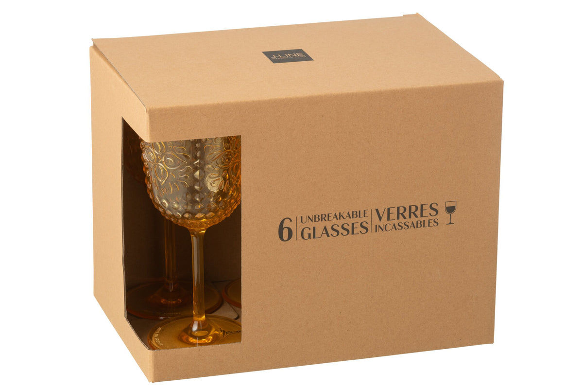 J-Line Wine Glass 41,4 Cl Plastic Yellow - 6 Pieces