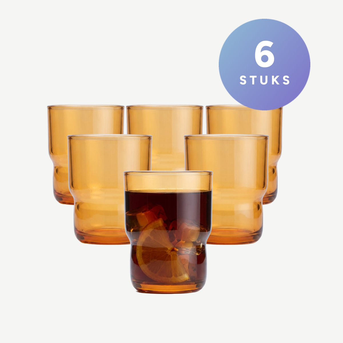Set van 6 stuks Arcoroc Log Tumbler 16 Cl Oranje - 6 Stuks op een gebroken witte achtergrond