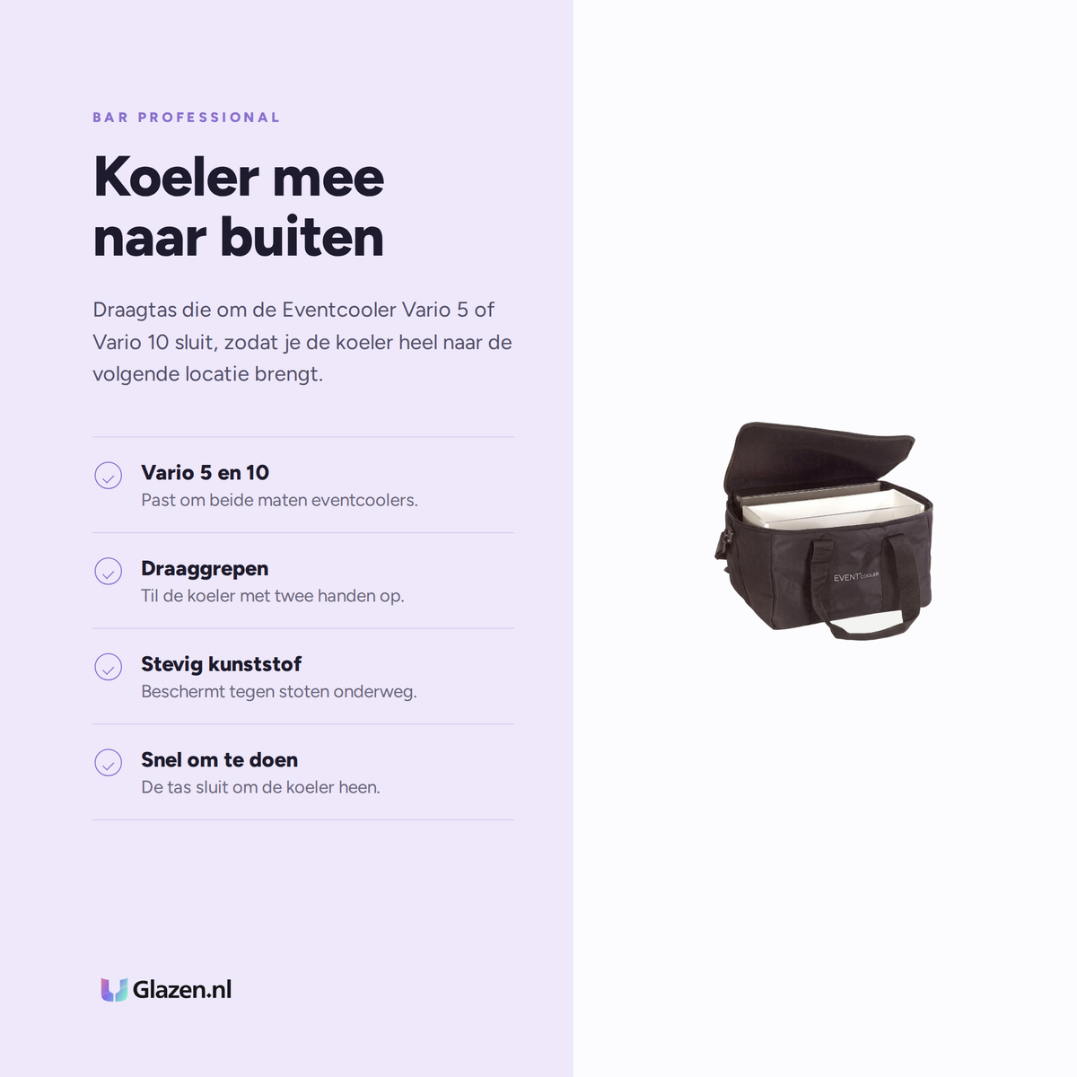 Infographic met de eigenschappen van Bar Professional Draagtas Voor Vario 5 & 10 Wijnkoeler