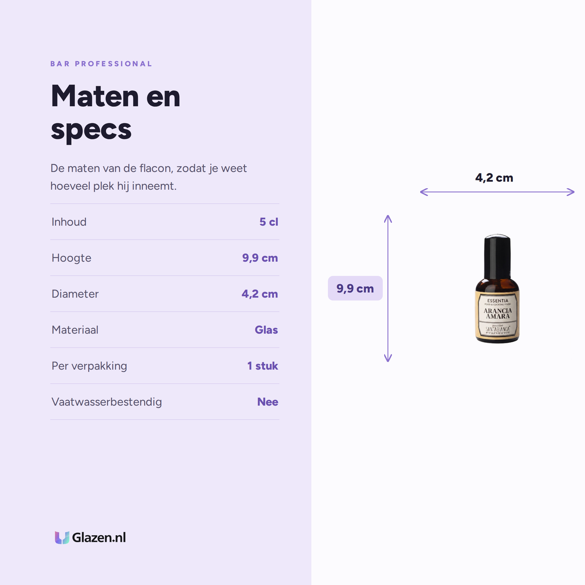 Maten en specs van de Bar Professional Essentia Bitter Orange 5 Cl