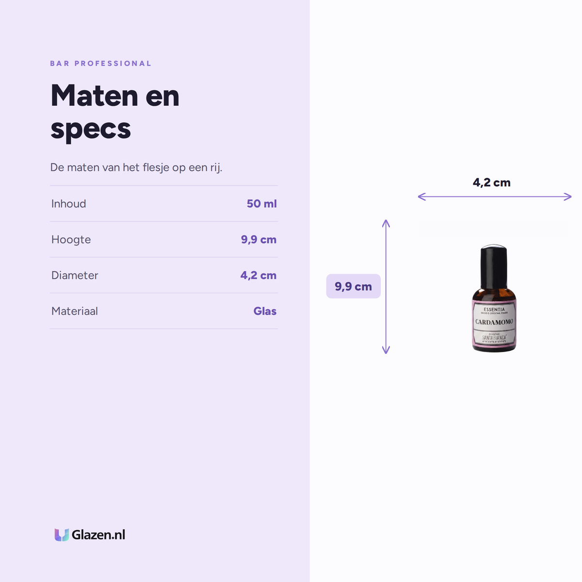 Maten en specs van de Bar Professional Essentia Kardemom aromaspray van 50 ml