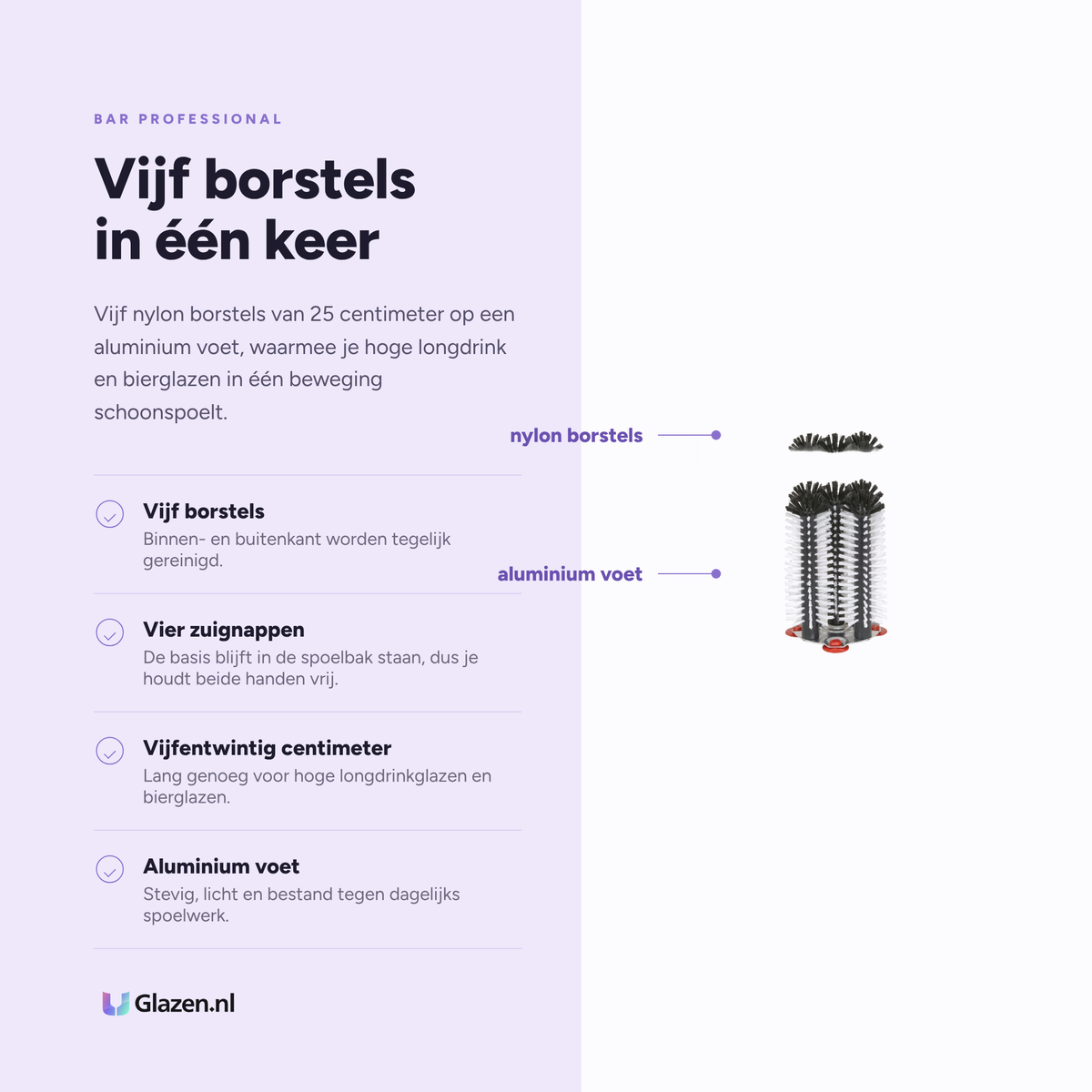 Eigenschappen van de Bar Professional Glazenspoeler Aluminium 5-Delig 25 Cm