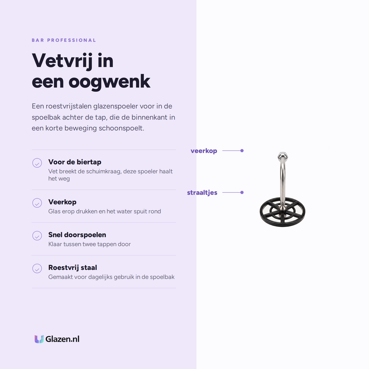Eigenschappen van de glazenspoeler van RVS van Bar Professional
