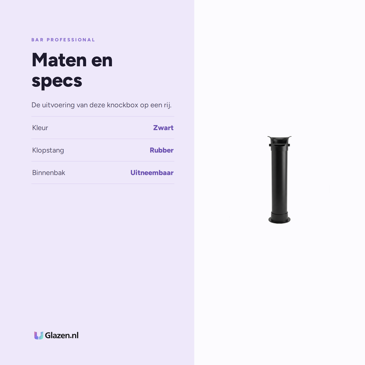 Maten en specificaties van Bar Professional Knockbox Vrijstaand Zwart