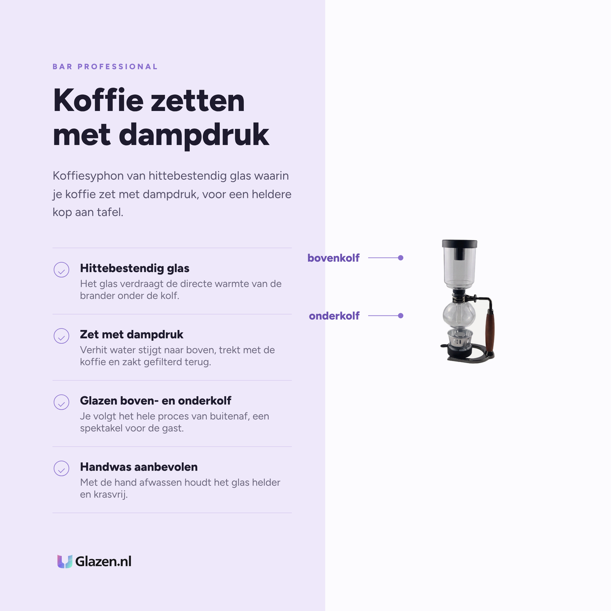Eigenschappen van Koffiesyphon Glas van Bar Professional