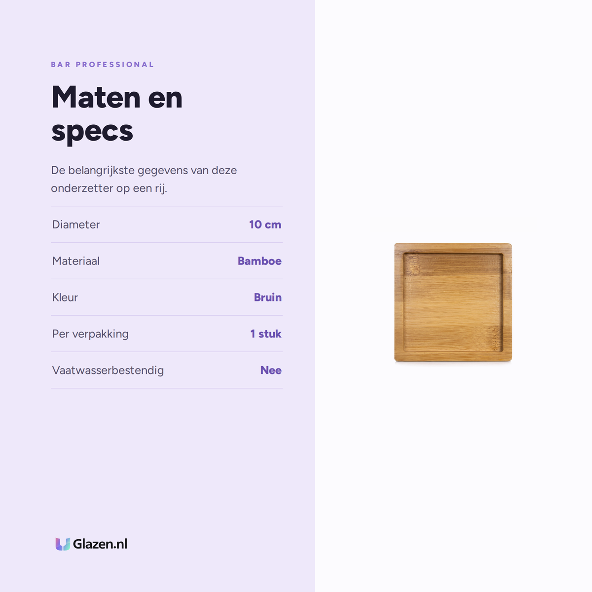 Maten en specificaties van Bar Professional Onderzetter Bamboe 10 cm