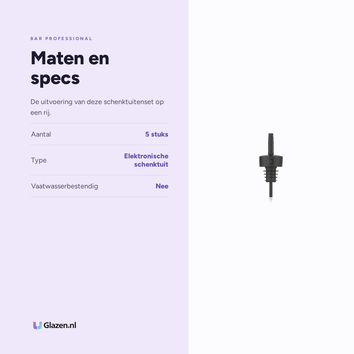 Maten en specificaties van Bar Professional Pourify Smart Schenktuit Set 5-Delig