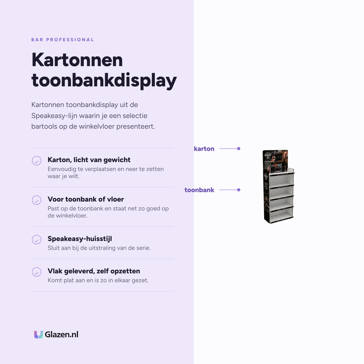 Eigenschappen van Speakeasy Kartonnen Display van Bar Professional