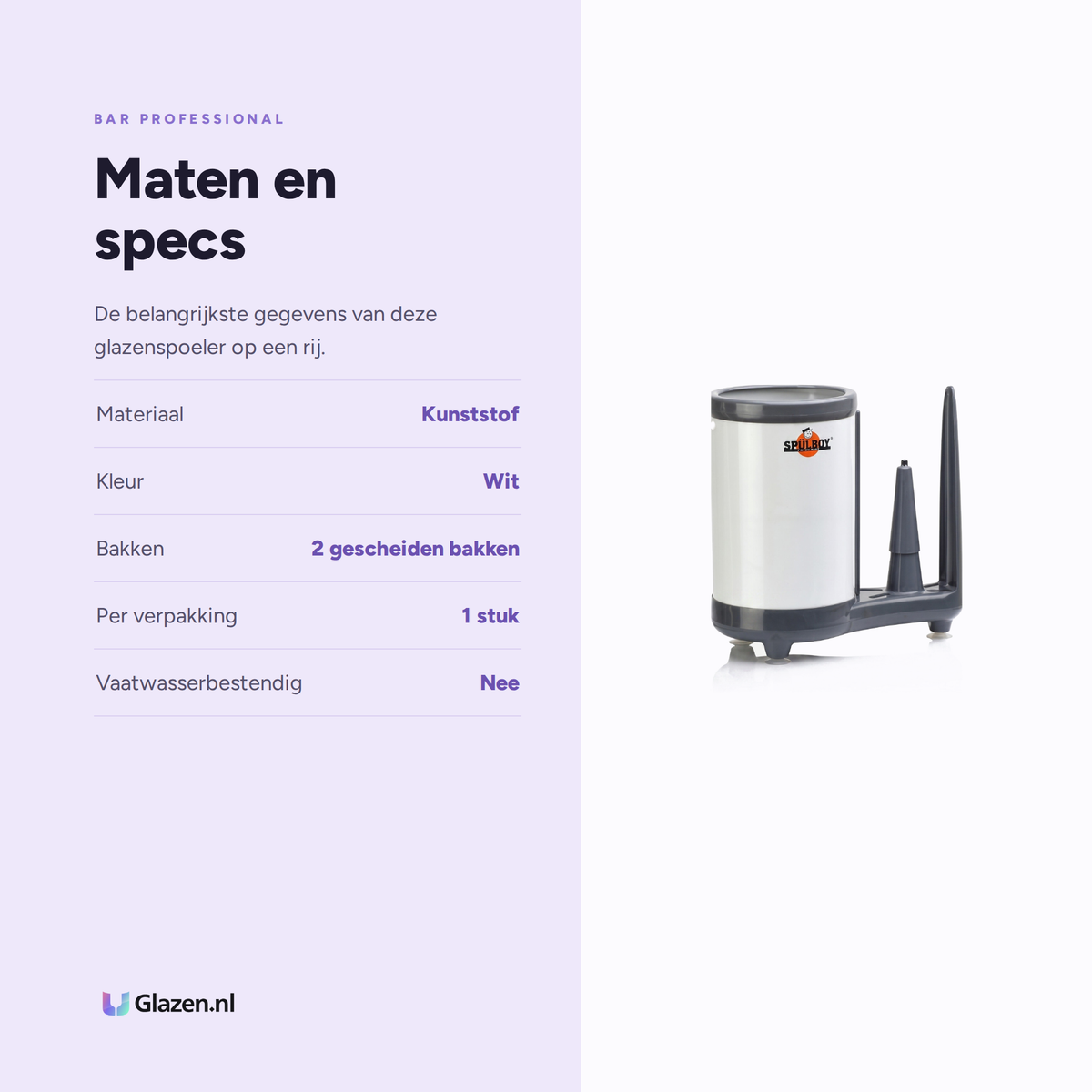 Maten en specificaties van Bar Professional Spülboy Neptune T2000 Glazenspoeler Wit