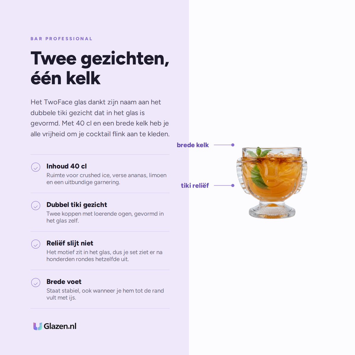 Eigenschappen van het Bar Professional Tiki TwoFace Cocktailglas 40 Cl