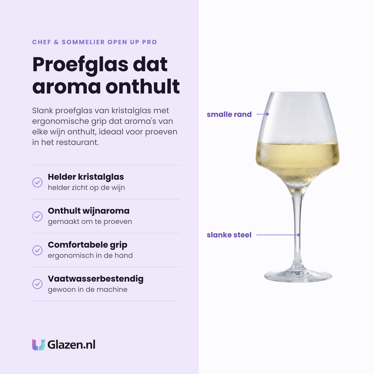 Chef & Sommelier Open Up Pro proefglas 32 cl eigenschappen: helder kristalglas, onthult wijnaroma bij proeven, comfortabele grip, vaatwasserbestendig