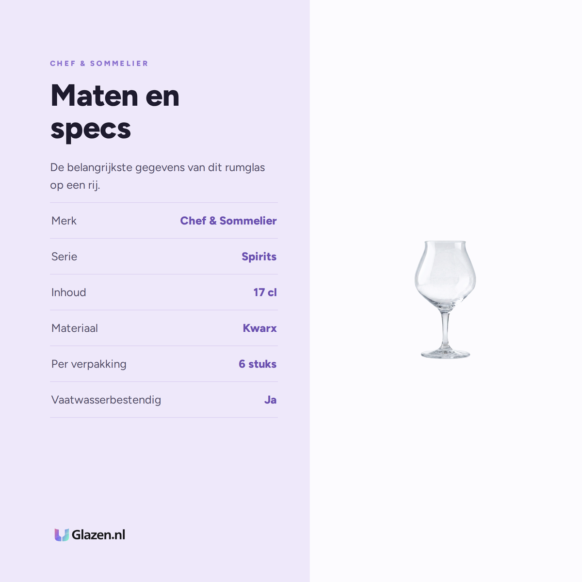 Chef & Sommelier Spirits Rhum Likeurglas 17 Cl, 6 stuks maten en specs