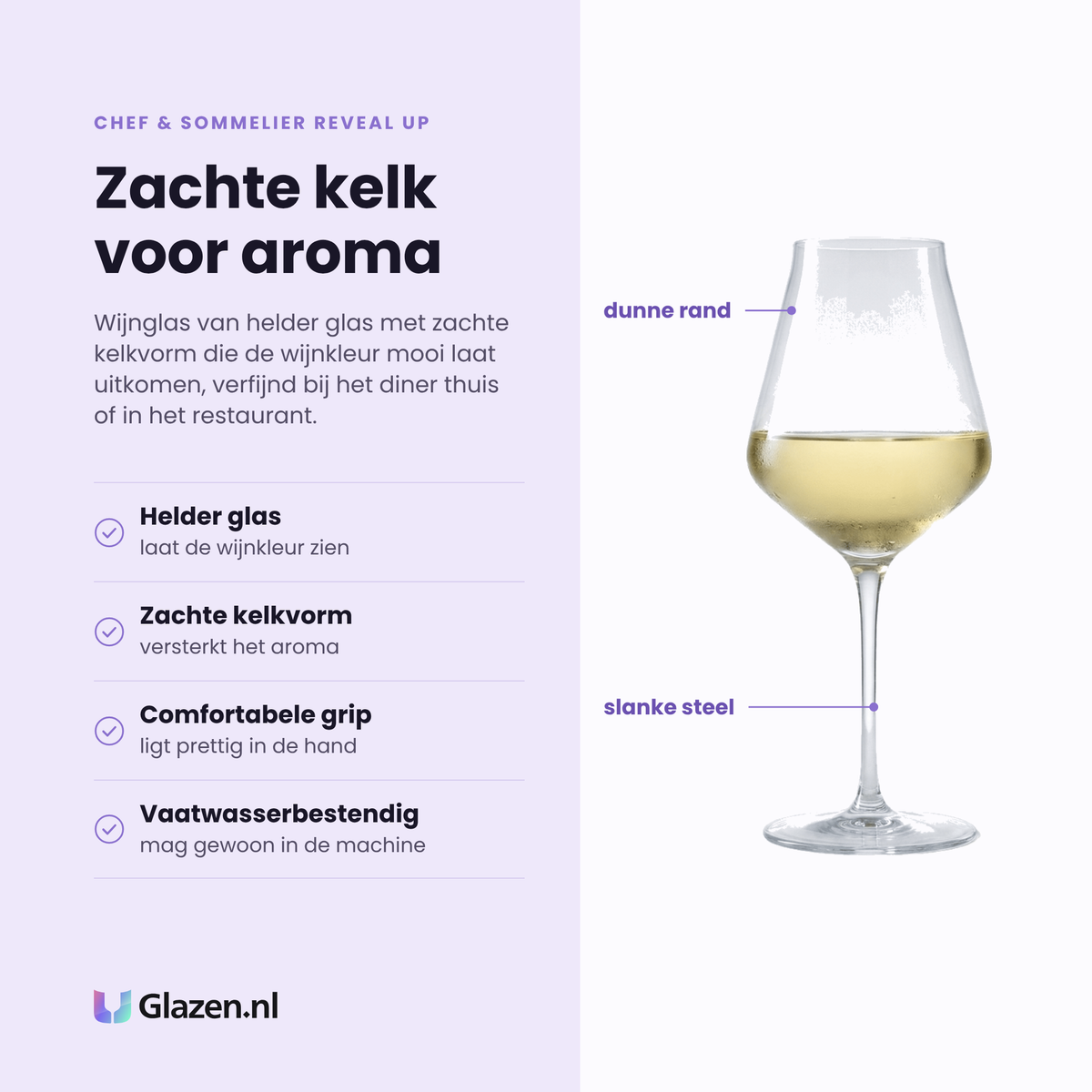 Chef & Sommelier Reveal Up wijnglas 40 cl eigenschappen: helder glas, zachte kelk versterkt aroma, comfortabele grip, vaatwasserbestendig