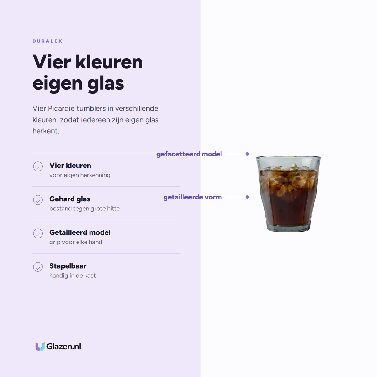 Eigenschappen van Duralex Picardie Tumbler 4-Kleurig