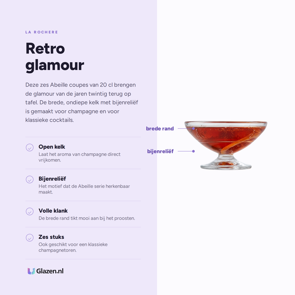 Eigenschappen van de La Rochère Abeille Coupe 20 cl, 6 Stuks
