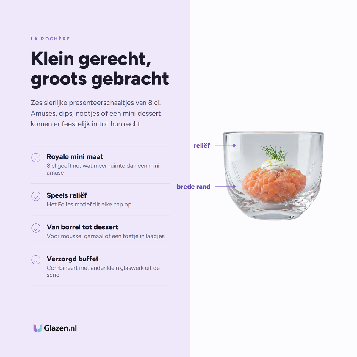 Eigenschappen van La Rochère Folies Amuse Schaaltje 8 cl - 6 Stuks