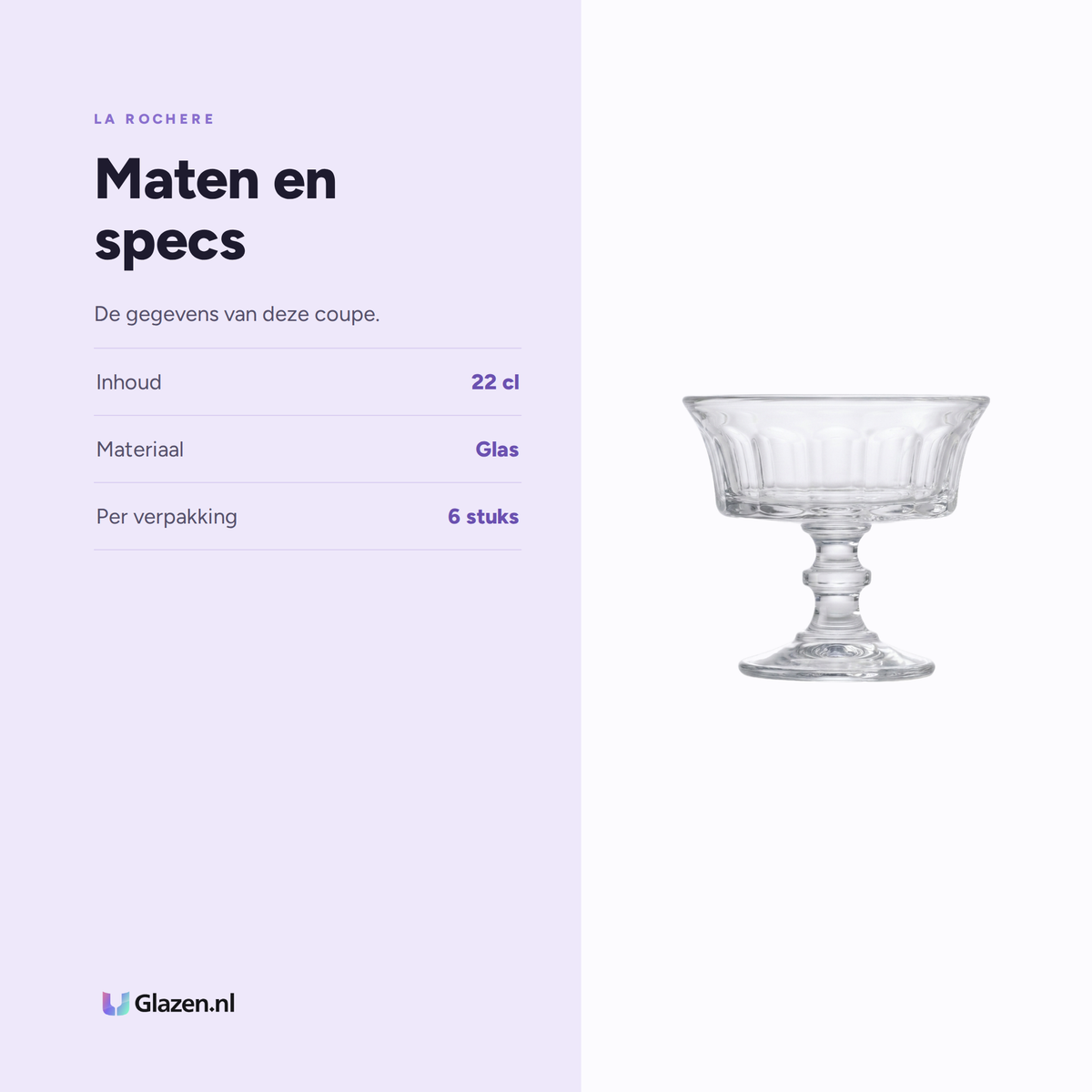 Maten en specs van de La Rochère Perigord Coupe 22 Cl - 6 Stuks