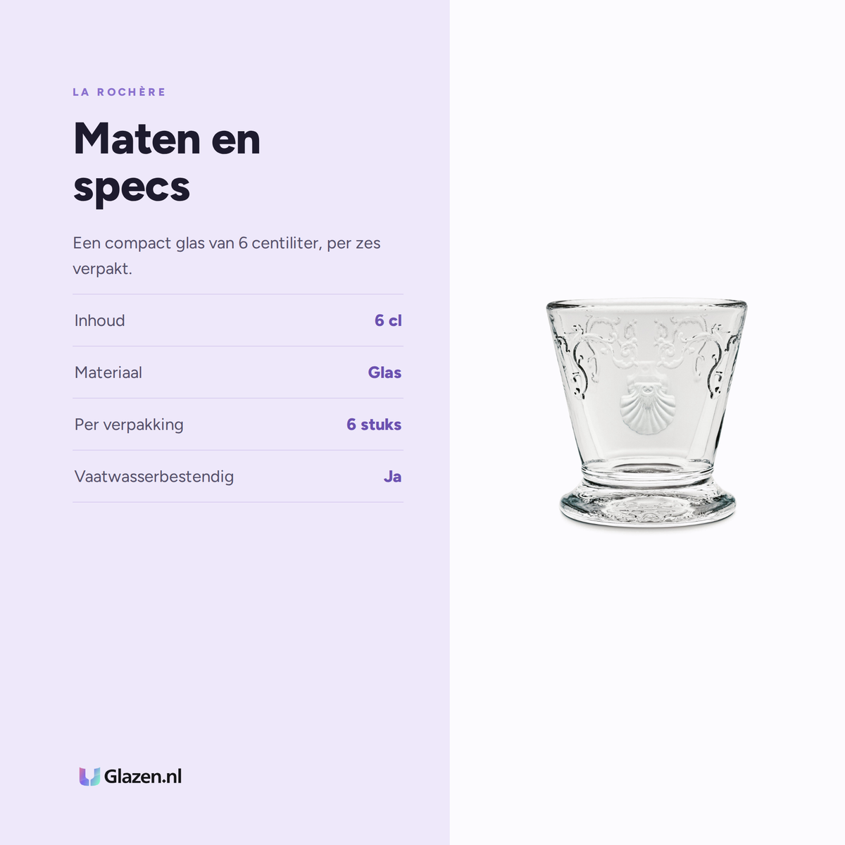 Maten en specificaties van het La Rochere Versailles shotglas 6 cl
