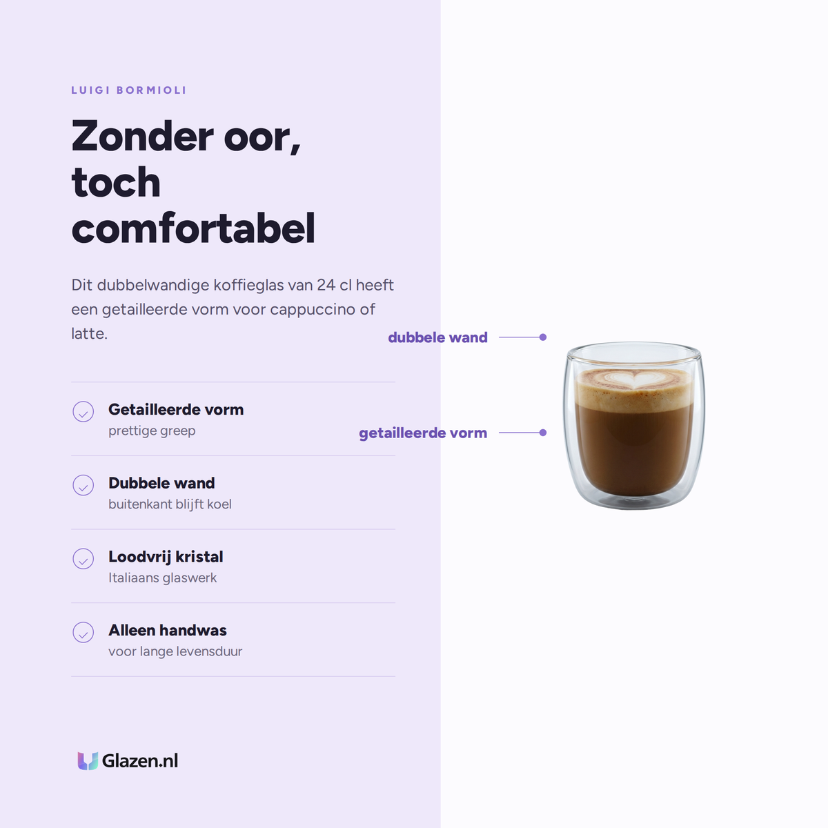 Eigenschappen van Luigi Bormioli Thermic Glass Koffieglas 24 Cl Michelangelo