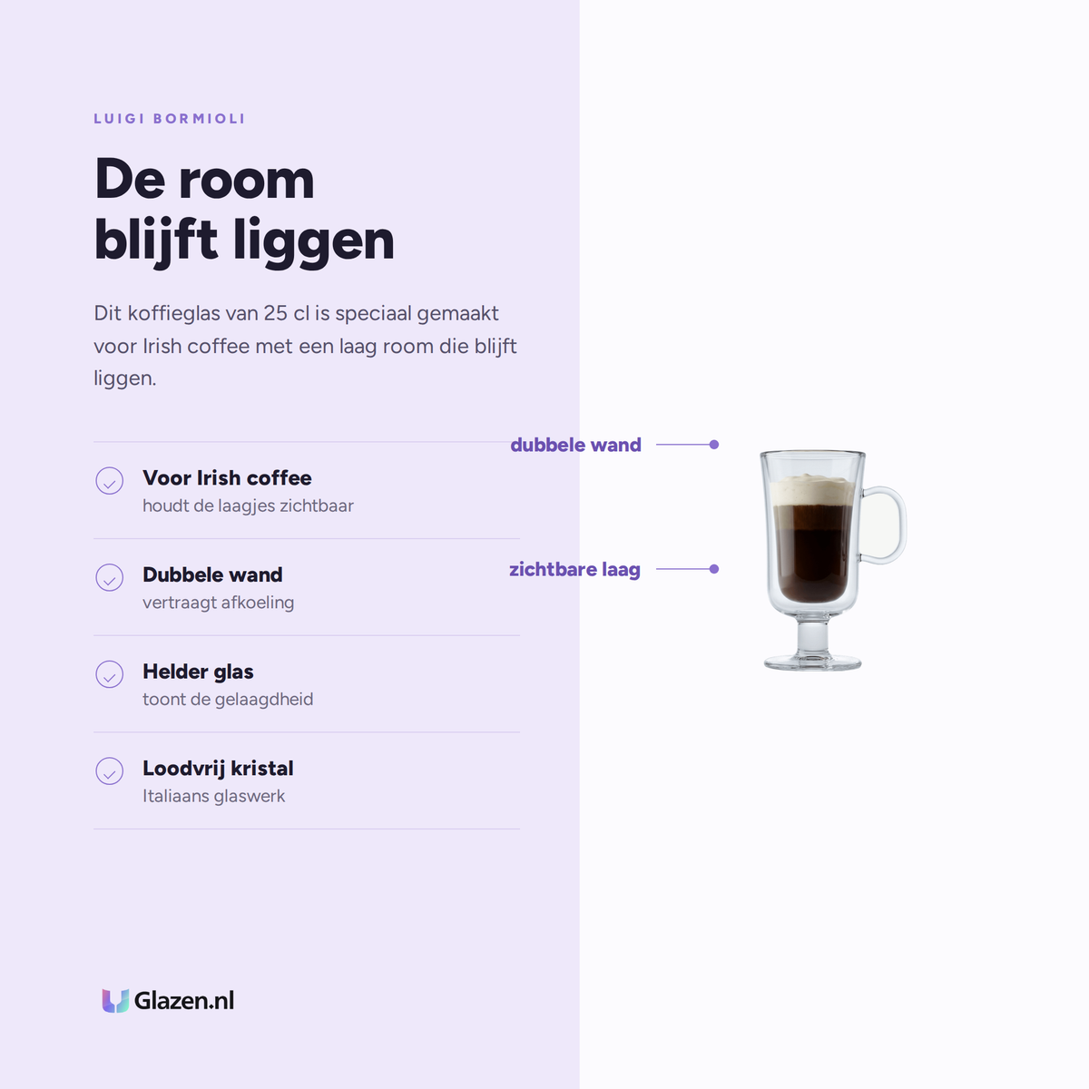 Eigenschappen van Luigi Bormioli Thermic Glass Koffieglas 25 Cl Irish Coffee