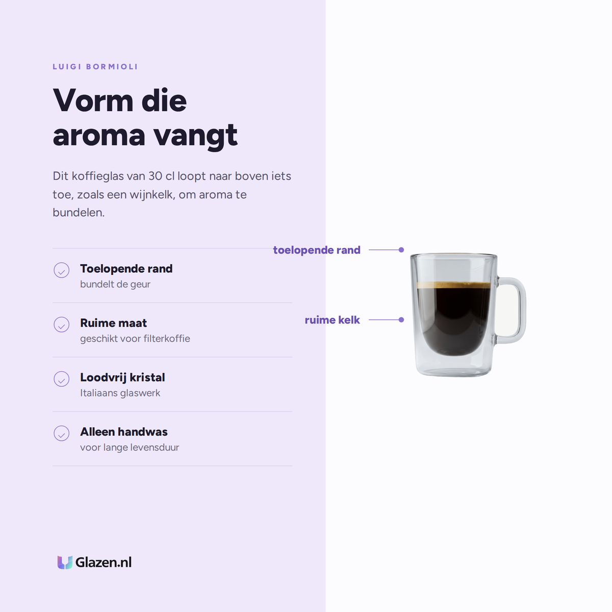 Eigenschappen van Luigi Bormioli Thermic Glass Koffieglas 30 Cl Caffe Aroma