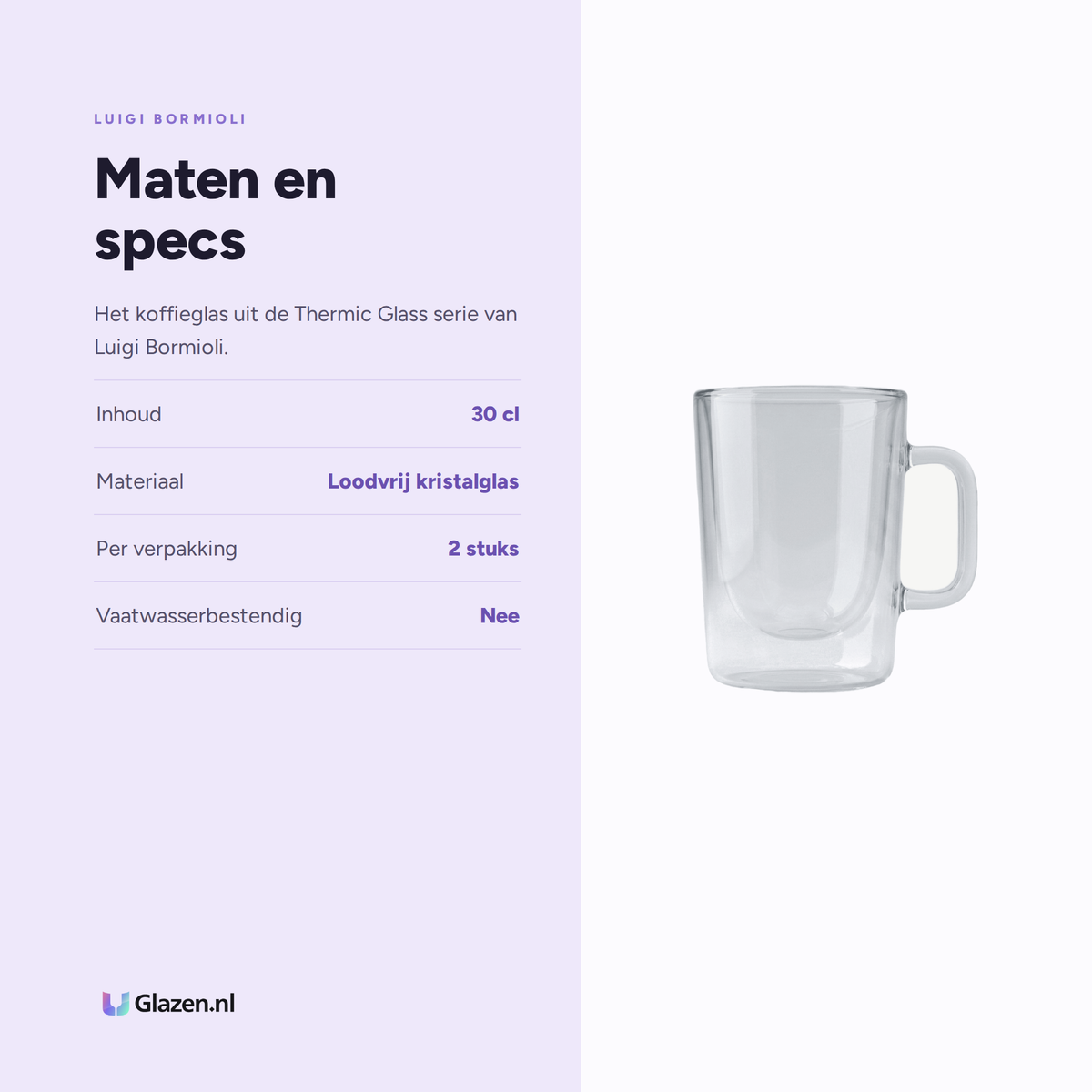 Maten en specs van Luigi Bormioli Thermic Glass Koffieglas 30 Cl Caffe Aroma