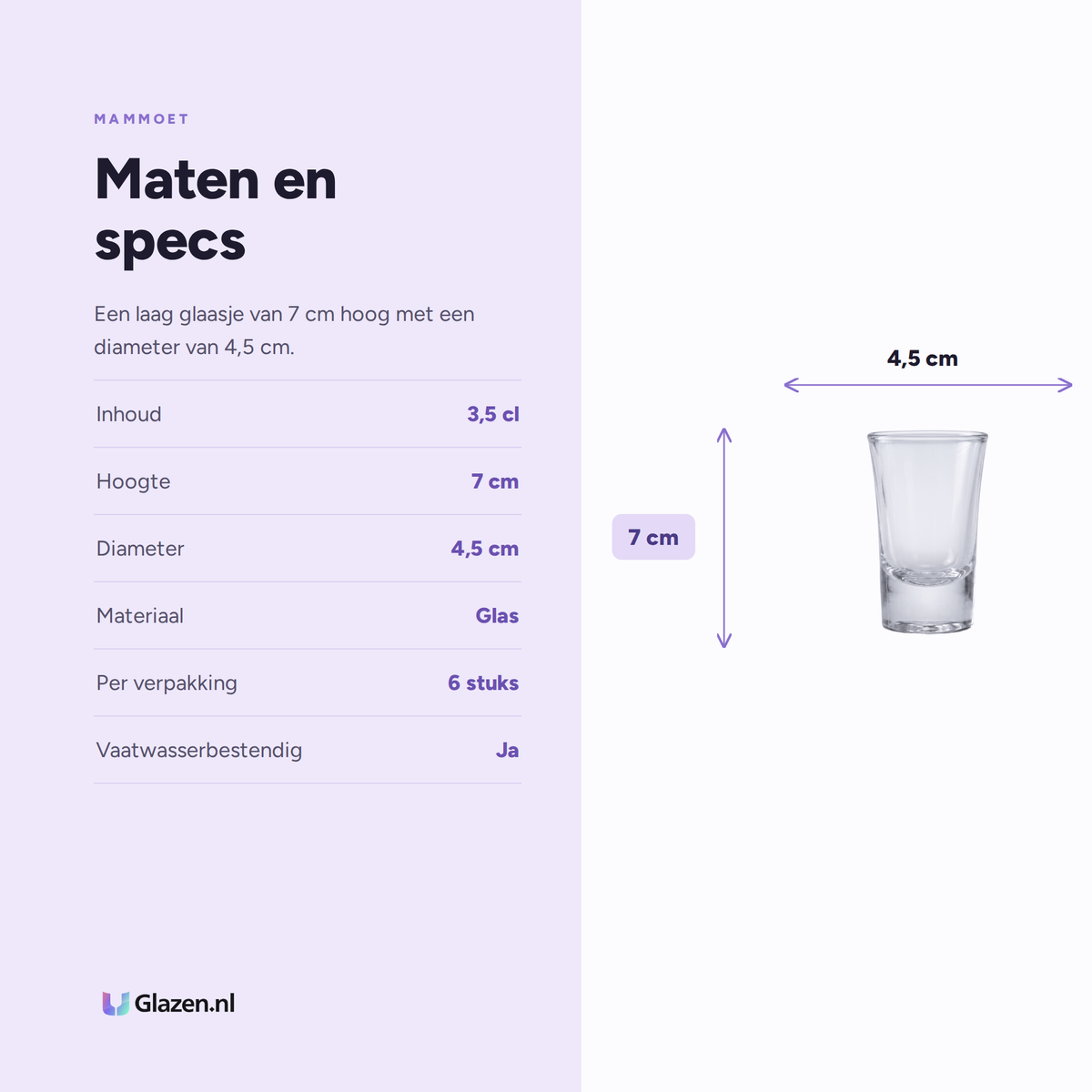 Mammoet Budgetline Bostonshot Borrelglas 3,5 Cl - 6 Stuks specificaties: inhoud 3,5 cl, hoogte 7 cm, diameter 4,5 cm, materiaal Glas, per verpakking 6 stuks, vaatwasserbestendig Ja