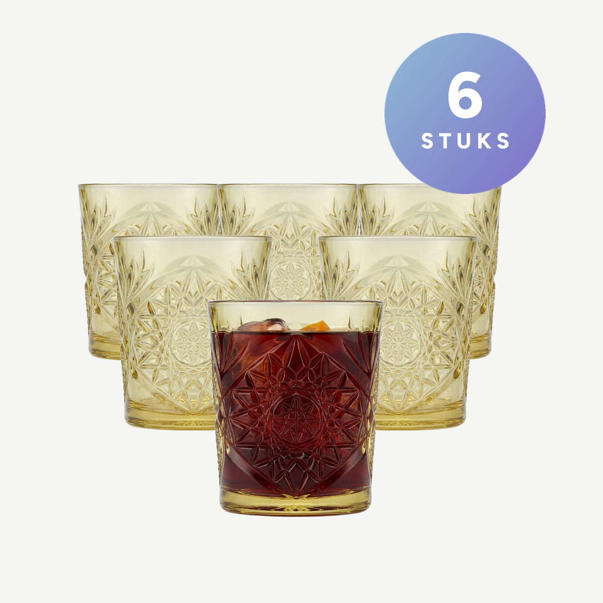 Set van 6 stuks Onis Icon Tumbler 35 Cl Geel - 6 Stuks op een gebroken witte achtergrond