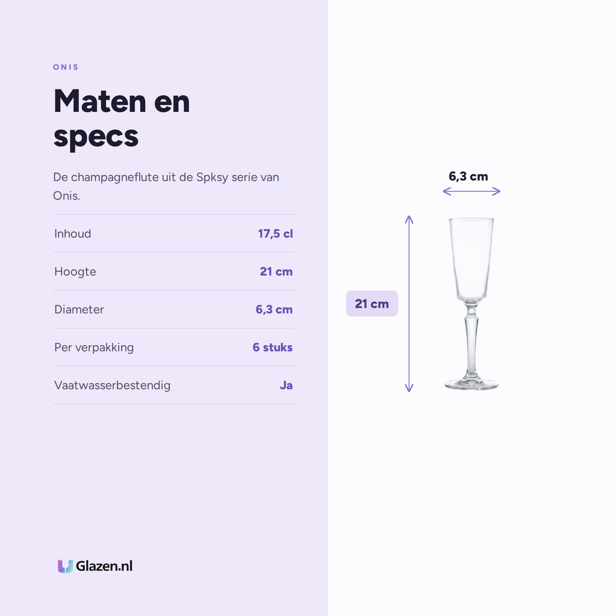 Maten en specs van Onis Spksy Champagneflute 17,5 Cl
