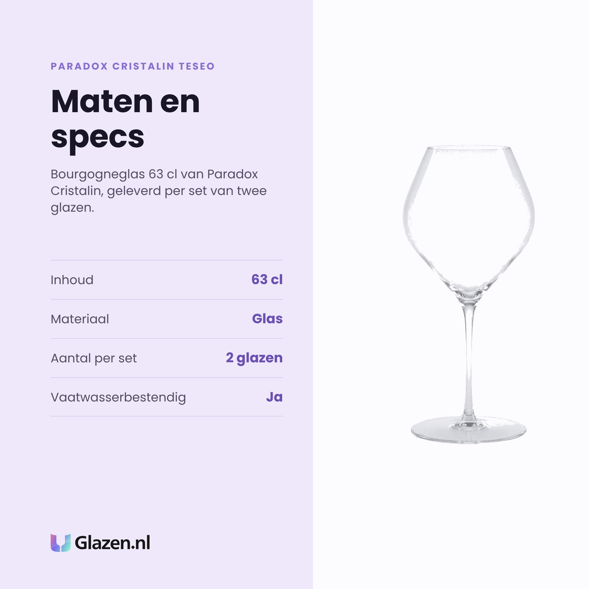 Paradox Cristalin Teseo bourgogneglas 63 cl specificaties: inhoud 63 cl, glas, set van 2