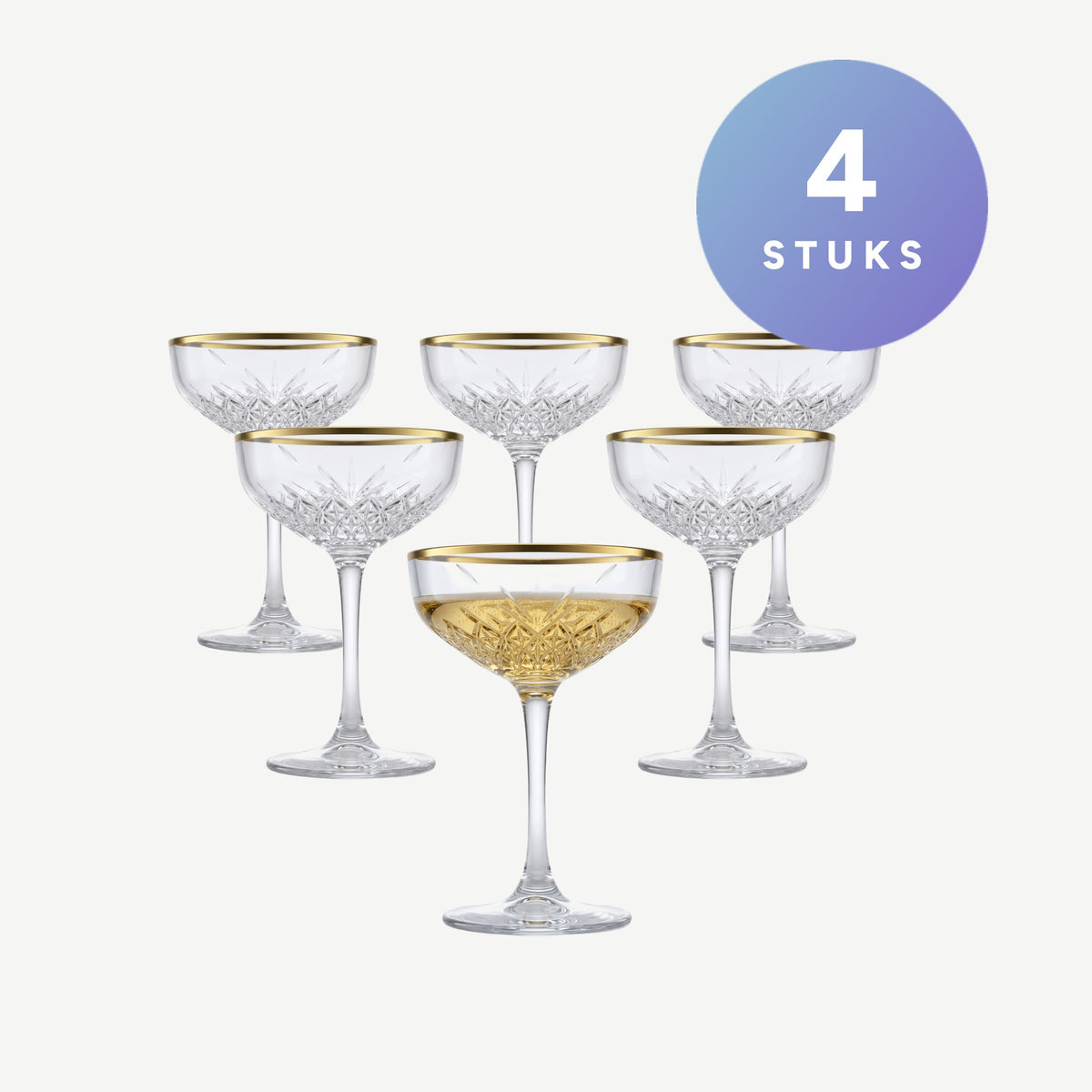 Pasabahce Timeless Champagneglas / Coupe 27 Cl Gouden Rand set van 4 glazen