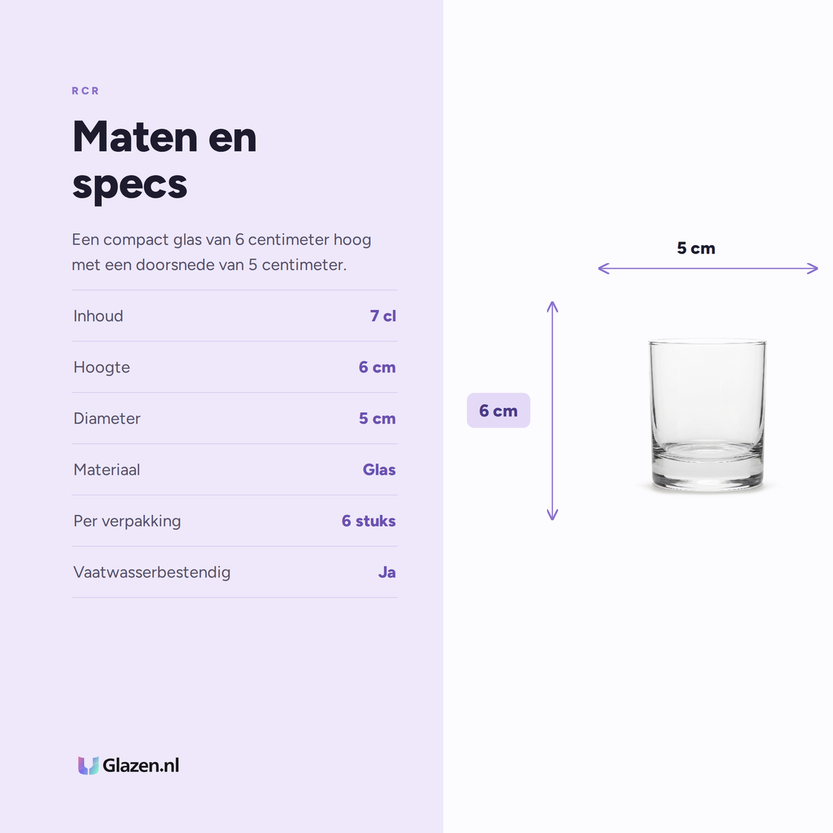 Maten en specificaties van de RCR Tocai Shotglas 7 Cl - 6 Stuks