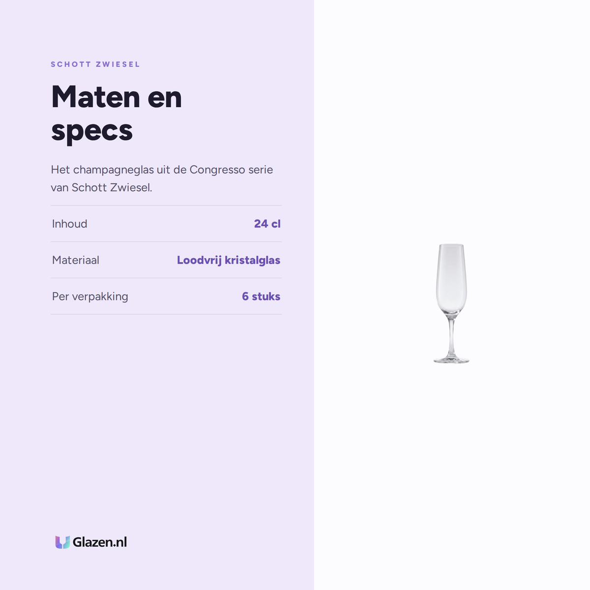 Maten en specs van Schott Zwiesel Congresso Champagneglas 24 Cl met Mousseerpunt