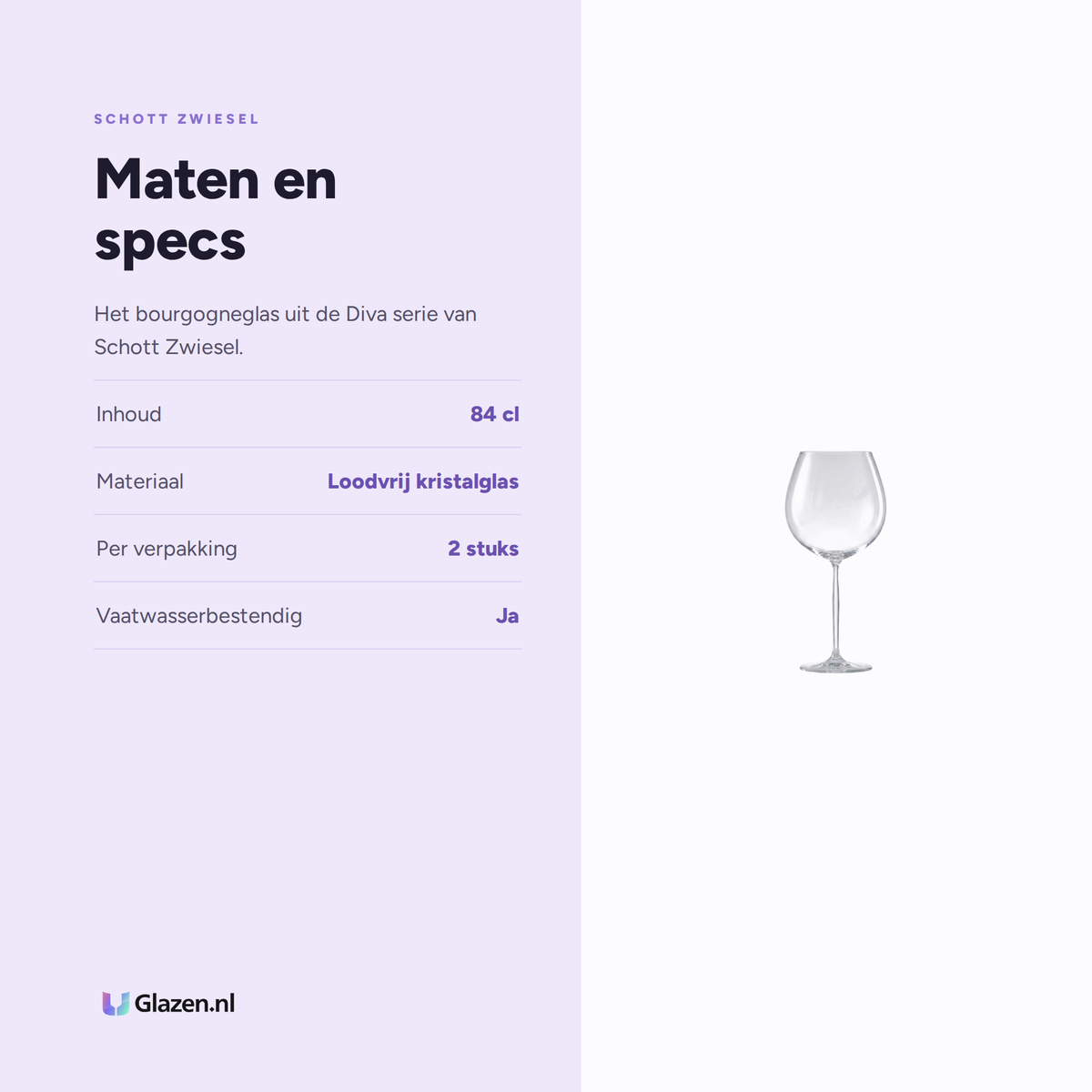 Maten en specs van Schott Zwiesel Diva Bourgogneglas 84 Cl in Geschenkverpakking