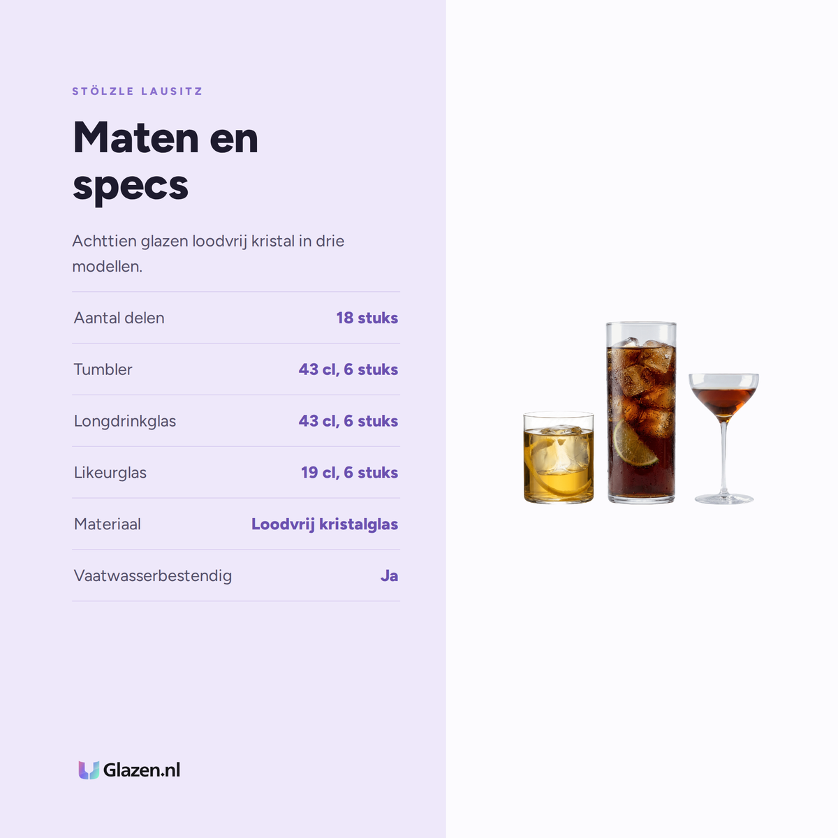 Maten en specificaties van de Stölzle Lausitz Kyoto Barset 18-Delig (Tumbler, Longdrink & Likeur)