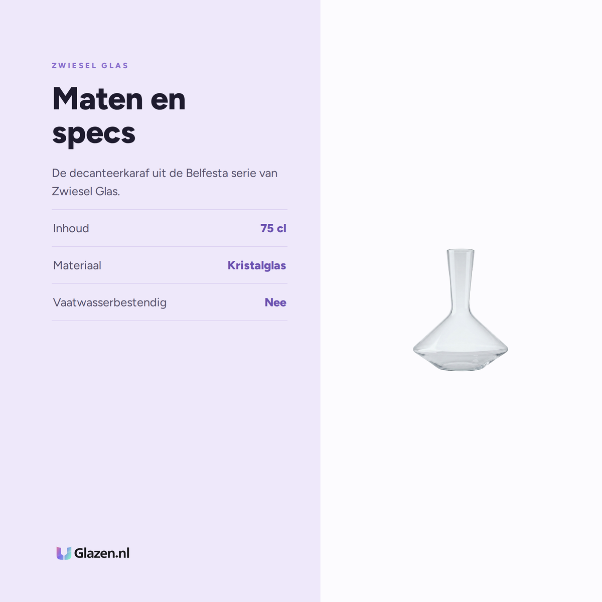 Maten en specs van Zwiesel Glas Belfesta Decanteerkaraf Rode Wijn 75 Cl